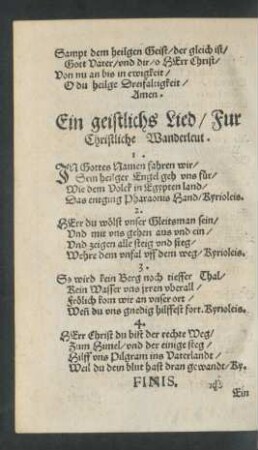 Ein geistlichs Lied/ Für Christliche Wanderleut.