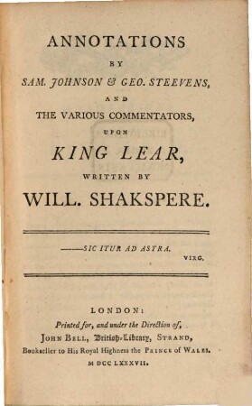 Annotations upon King Lear and Julius Caesar