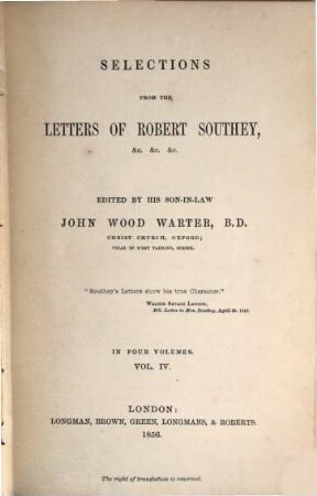 Selections from the letters of Robert Southey. 4