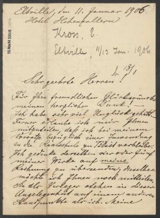 Brief an B. Schott's Söhne : 11.01.1906