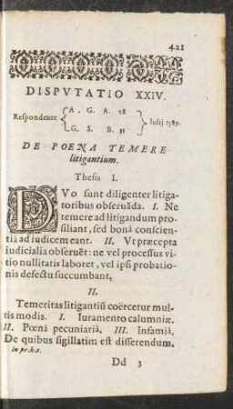 Disputatio XXIV. ... De poena Temere litigantium.