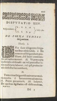 Disputatio XXIV. ... De poena Temere litigantium.
