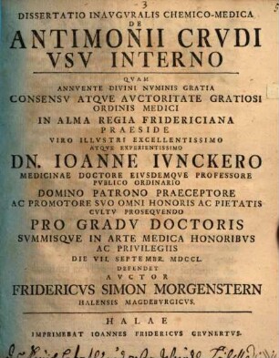 Dissertatio Inavgvralis Chemico-Medica De Antimonii Crvdi Vsv Interno