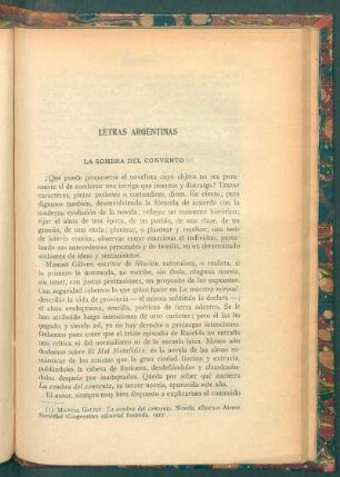 Letras argentinas : La sombra del convento