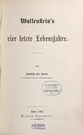 Wallenstein's vier letzte Lebensjahre