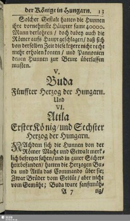 V. Buda Fünffter Herzog der Hungarn. Und VI. Aula Erster König, und Sechster Herzog der Hungarn