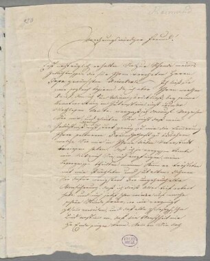 Ferdinand Raimund (1790 - 1836) Autographen: Briefe von Ferdinand Raimund an verschiedene Adressaten - BSB Autogr.Cim. Raimund, Ferdinand, 1. Ferdinand Raimund (1790 - 1836) Autographen: Brief von Ferdinand Raimund an Leonhard Spengel - BSB Autogr.Cim. Raimund, Ferdinand.1