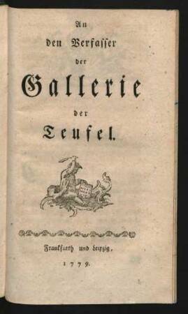 An den Verfasser der "Gallerie der Teufel"