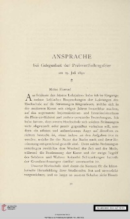 Ansprache bei Gelegenheit der Preisvertheilungsfeier am 19. Juli 1890