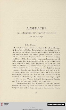 Ansprache bei Gelegenheit der Preisvertheilungsfeier am 19. Juli 1890