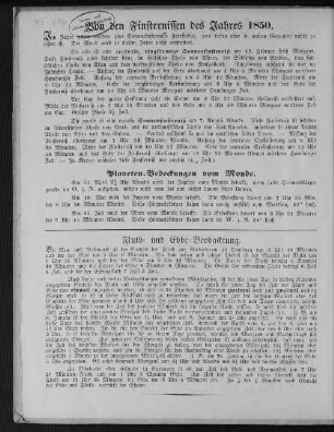 Von den Finsternissen des Jahres 1850.