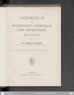 Vademekum der speziellen Chirurgie und Orthopädie für Ärzte