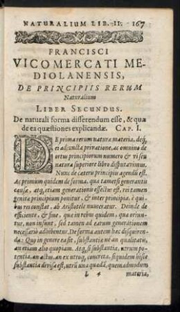 Francisci Vicomercati Mediolanensis, De Principiis Rerum Naturalium Liber Secundus.