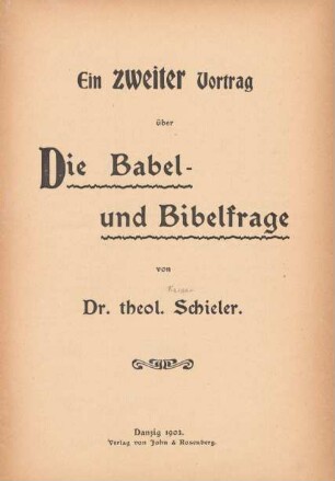 Ein zweiter Vortrag über Die Babel- und Bibelfrage
