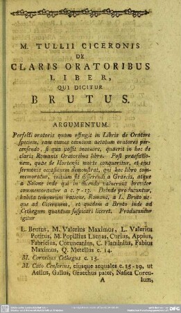 M. Tullii Ciceronis De Claris Oratoribus Liber, Qui Dicitur Brutus