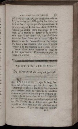 Section Sixième. Du Mouvement du sang en général