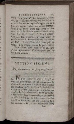 Section Sixième. Du Mouvement du sang en général