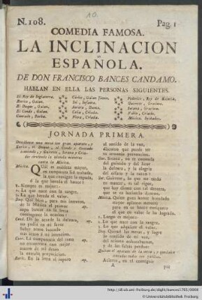 Comedia Famosa: La Inclinacion Española.