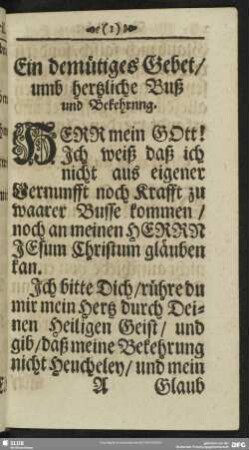 Ein demütiges Gebet, umb hertzliche Buß und Bekehrung