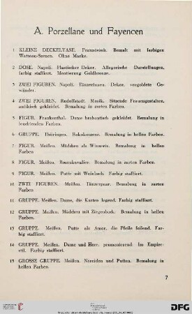 A. Porzellane und Fayencen (Nr. 1-76)