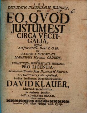 Disp. inaug. iur. de eo quod iustum est circa vectigalia
