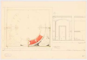 Villa Dr. Vattke, Berlin-Lichterfelde: Maße für Badausführung, Deckenstukkatur in Ansicht und Schnitt 1:10