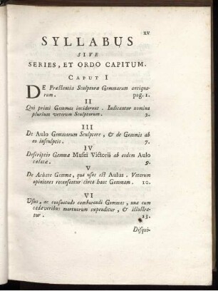 Syllabus Sive Series, Et Ordo Capitum.