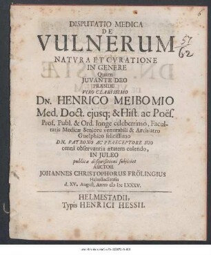 Disputatio Medica De Vulnerum Natura Et Curatione In Genere