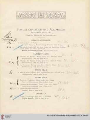 Handzeichnungen und Aquarelle neuerer Meister (Nr. 1-444)