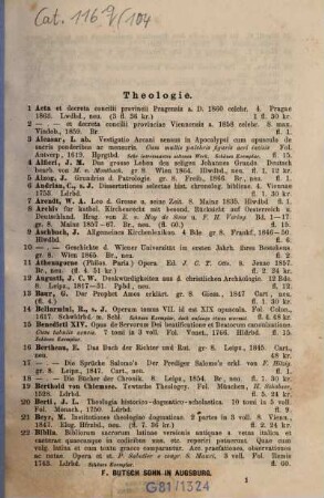 Catalog der ... Antiquariats-Buchhandlung Fidelis Butsch in Augsburg : [Bis Nr. 15.]: Birett, Wilh.: Verzeichniß gebundener Bücher ... = Catal. III, 5. 104