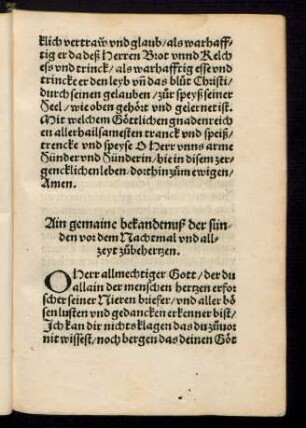 Ain gemaine bekandtnuß der sunden vor dem Nachtmal und allzeyt zubehertzen.