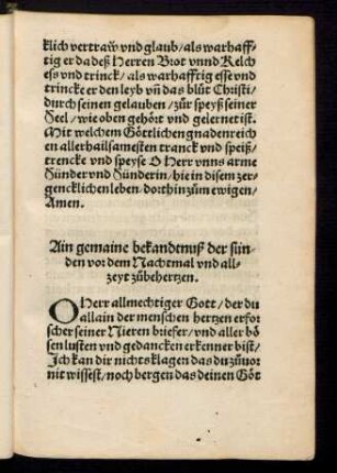 Ain gemaine bekandtnuß der sunden vor dem Nachtmal und allzeyt zubehertzen.