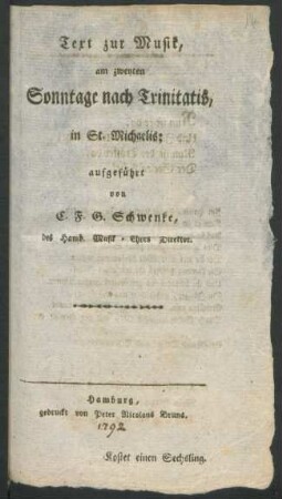 Text zur Musik, am zweyten Sonntage nach Trinitatis, in St. Michaelis