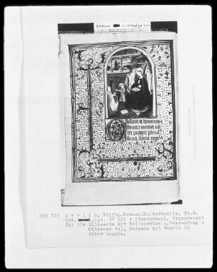 Lateinisches Stundenbuch — Madonna mit Engeln in einer Loggia, Folio 22verso
