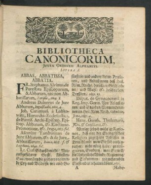 Bibliotheca Canonicorum, Juxta Ordinem Alphabeti.