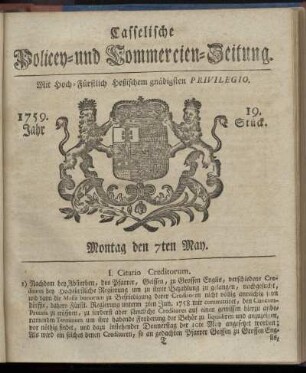 19. Stueck, Montag den 7ten May 1759