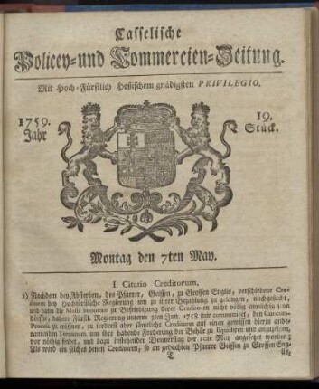 19. Stueck, Montag den 7ten May 1759