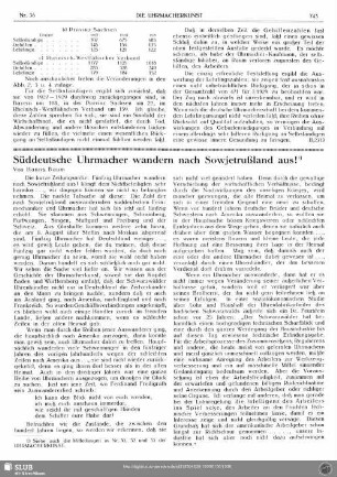 Süddeutsche Uhrmacher wandern nach Sowjetrußland aus"