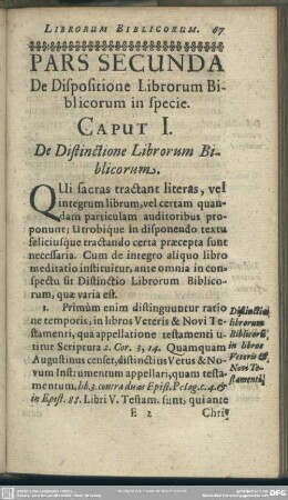 Pars Secunda, De Dispositione Librorum Biblicorum in specie