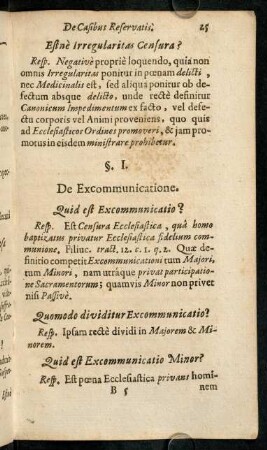 25-43, §. I. De Excommunicatione.
