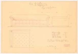 Haus Darré, Berlin-Dahlem Umbau: Sofa: Grundriss, Ansicht, Schnitt 1:10