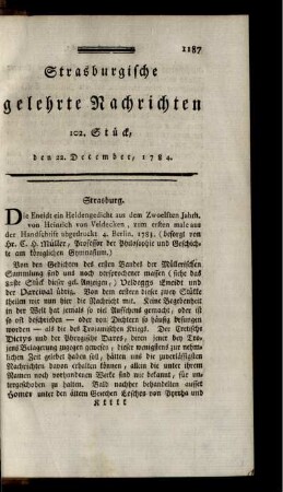 102. Stück, den 22. December, 1784.