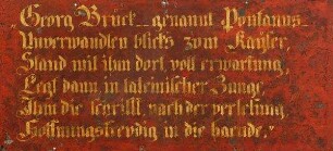 Teil einer Wandvertäfelung mit dem Schrifttext zu Georg Brück (M.061, Reformatorenzimmer) aus der Wandekoration des Reformatorenzimmers der Veste Coburg