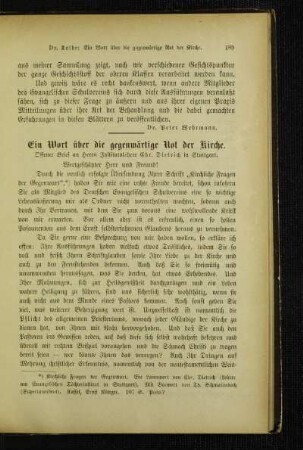 ¬Ein¬ Wort über die gegenwärtige Not der Kirche : offener Brief an Herrn Institutslehrer Chr. Dietrich in Stuttgart