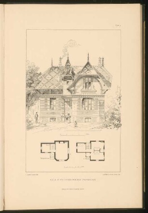 Villa, Vaucottes-Sur-Mer: Grundrisse und Ansicht (aus: Stadt- und Landhäuser, hrsg. von Ernst Wasmuth, Berlin 1894)