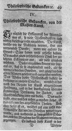Philosophische Gedancken, von der Mahler-Kunst.