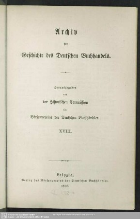 18.1896: Archiv für Geschichte des deutschen Buchhandels