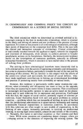 27-33, IV. Criminology and criminal policy . The concept of criminology as a science of social defence