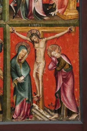 Schottener Altar — Szenen aus der Passion Christi — Gethsemane, vor Herodes, Kreuztragung und Kreuzigung — Kreuzigung