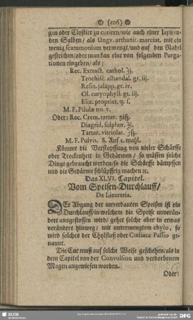 Das XLVI. Capitel. Vom Speisen-Durchlauff, De Lienteria